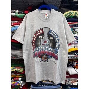 Vintage 1996 Colorado Avalanche Stanley Cup Champions Shirt Men L Gray Artex NHL